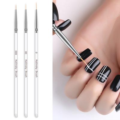 Set 3 Pezzi Design Nail Art Pennello a Punta per Puntinatura Pittura Disegno Pennello Penna Nail Art Penna con Manico in Cristallo Trasparente
