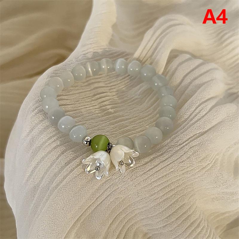 Korean Light Luxury Tulip Flower Bracelet For Women Shiny Zircon Opal Pearl Beaded Rose Adjustable Charm Bracelet Trendy Jewelry