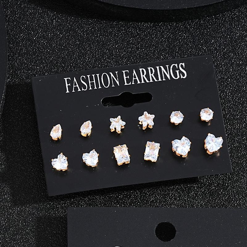 21 Pcs White Shiny Wedding Earrings Set For Women Men Fashion Vintage Crystal Star Heart Design Studs Trendy Jewelry Gifts 2024