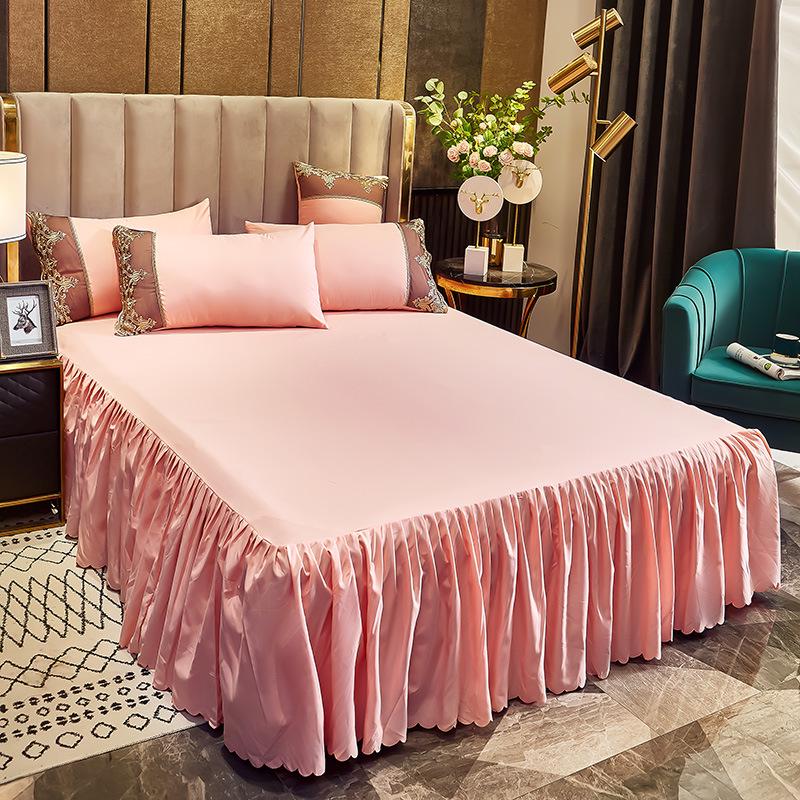 Solid Color Princess Style Brushed Bed Skirt with Dustproof Full Wrap
