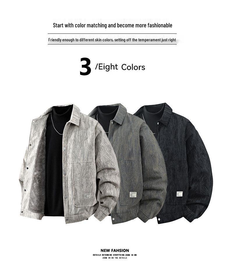 New Arrival Men's Plus Size Corduroy Jacket: XL Loose Fit, Trendy Lapel Shirt Style
