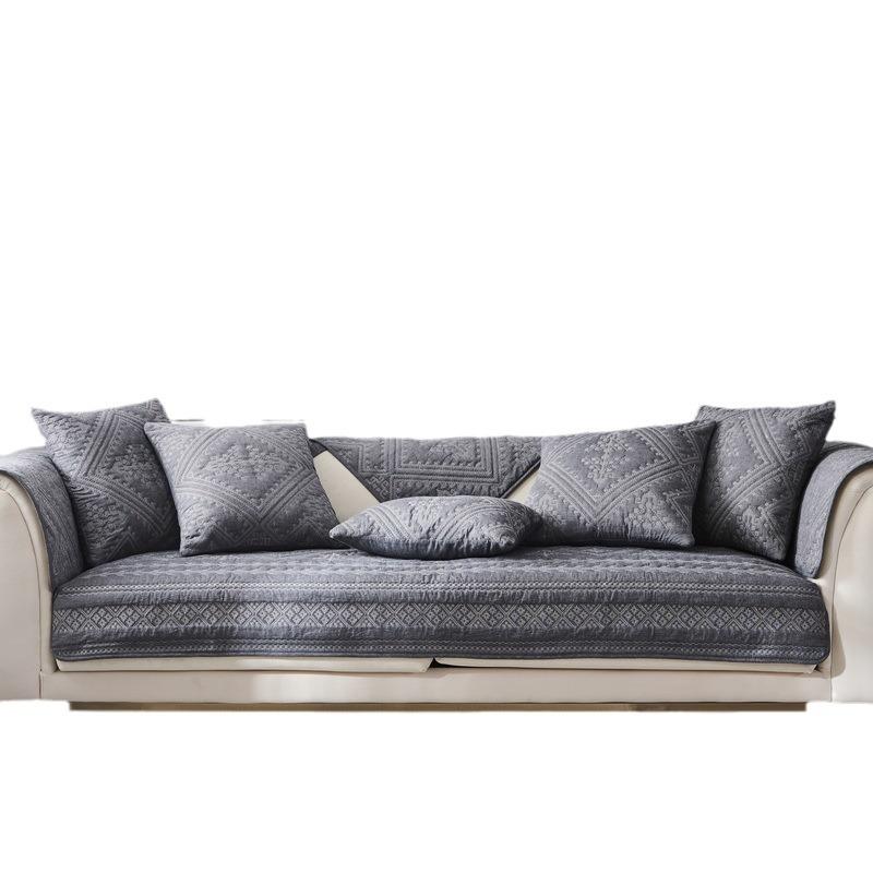 Pure Cotton Embroidered Sofa Cushion for All Seasons, Anti-slip, Dust-proof, Cat-scratch Proof Sofa Cover, Full Cover Cloth