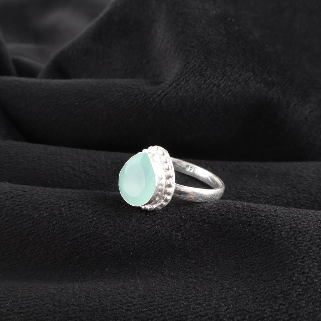 Aqua Chalcedony Gemstone 925 Sterling Silver Jewelry Designer Ring Gift For Wife RR-77-21