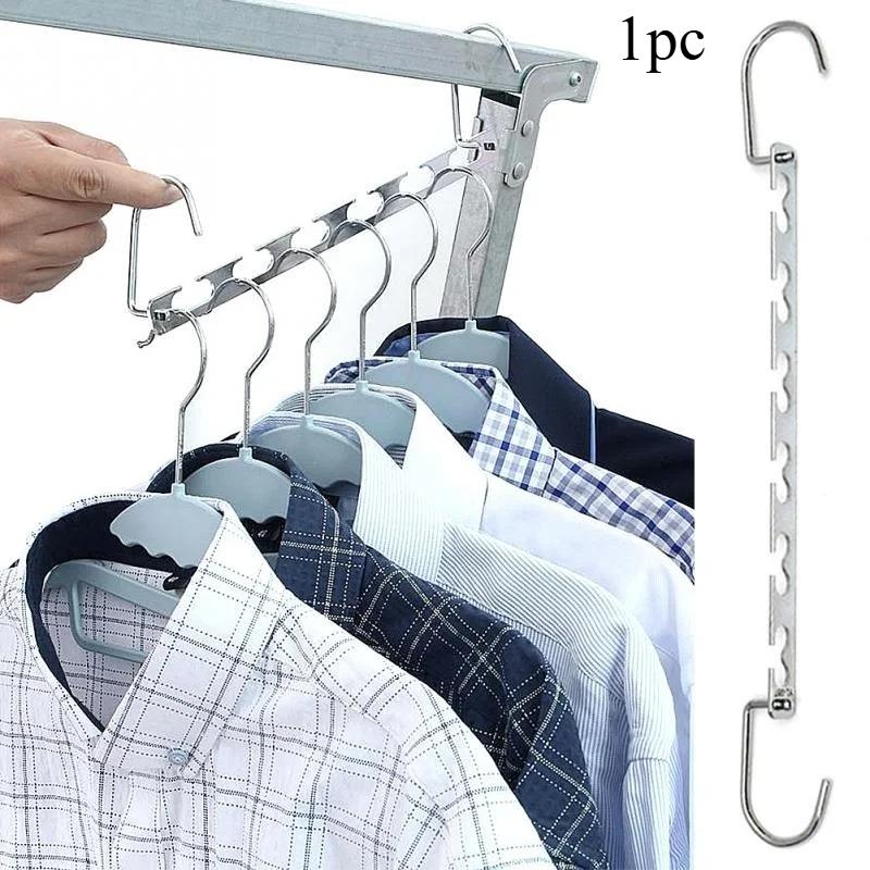 1pc/3pcs Multifunctional Coat Hanger Space Saving Metal Hangers with Magic Hook 6 Hole Clothing Wardrobe Organizer Hanger Holder