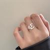 Real 925 Silver Hollow Heart Opening Adjustable Rings for Women Cute Fine Jewelry Minimalist Asymmetric Accessories