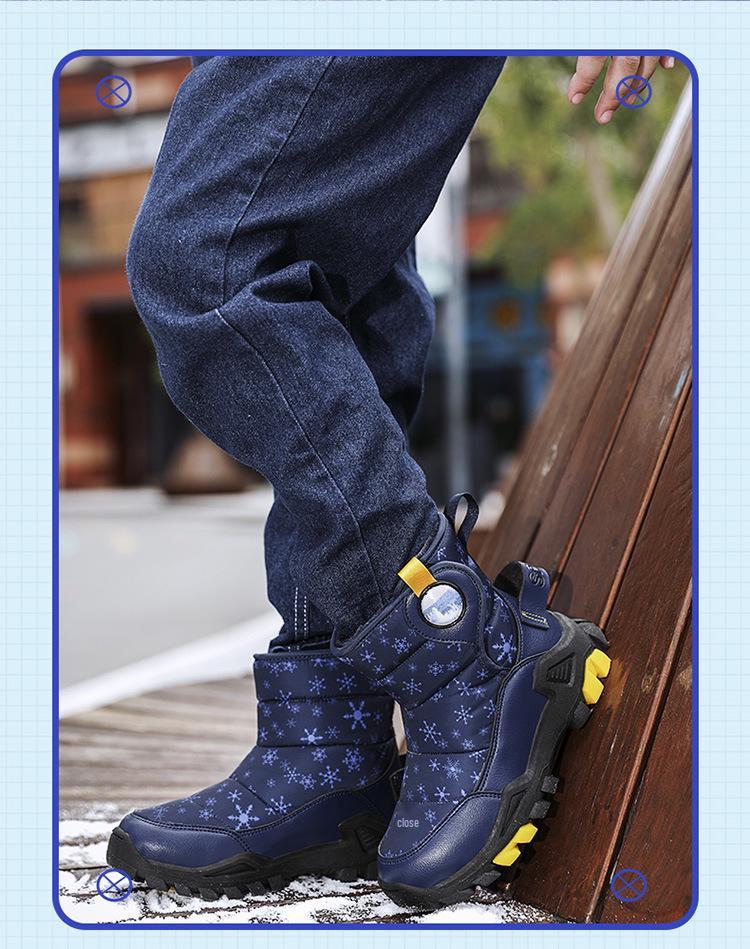 Winter Kids' High-Top Leather Snow Boots - Warm, Thick, Non-Slip Velvet Lining for Boys & Girls