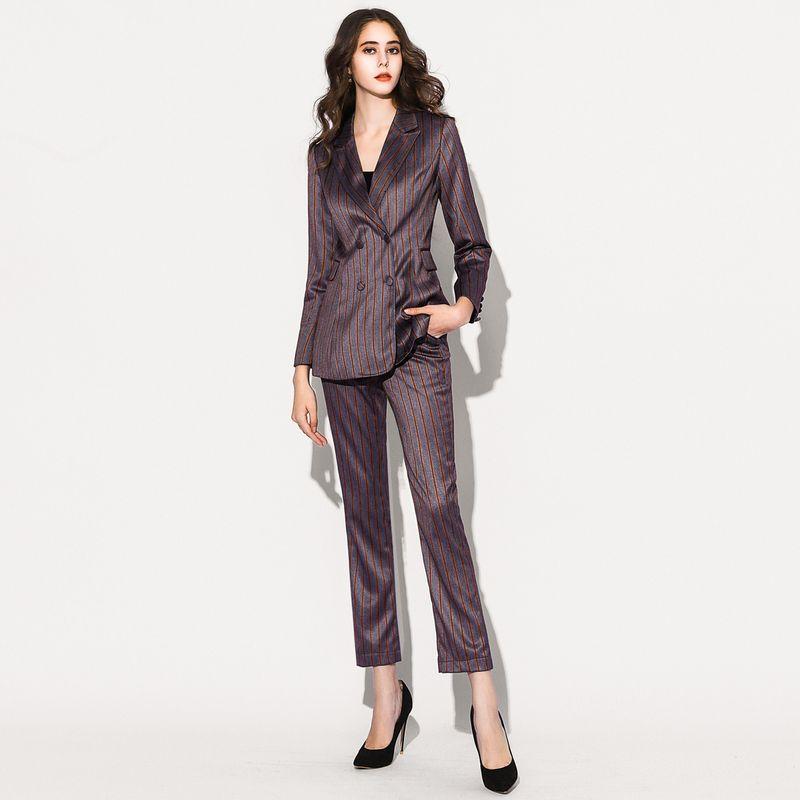 

Style Professional Women s Pants Elegant Outfit Small Suit Outfit Women s Spring and Autumn Clothes British Style Striped Business Wear Gray O Grey Suit (Tops + pants) S