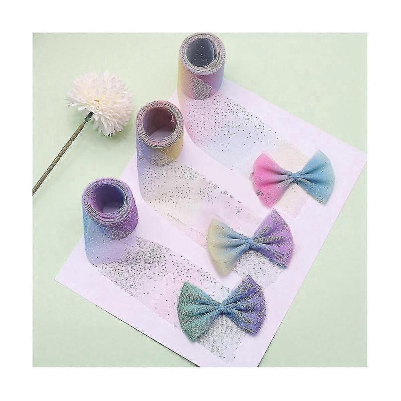 12cmx5 Yards Gradient Rainbow Tulle Roll Silver Dot Tulle Mesh DIY Children's Handmade Jewelry Hair Bow Accessories