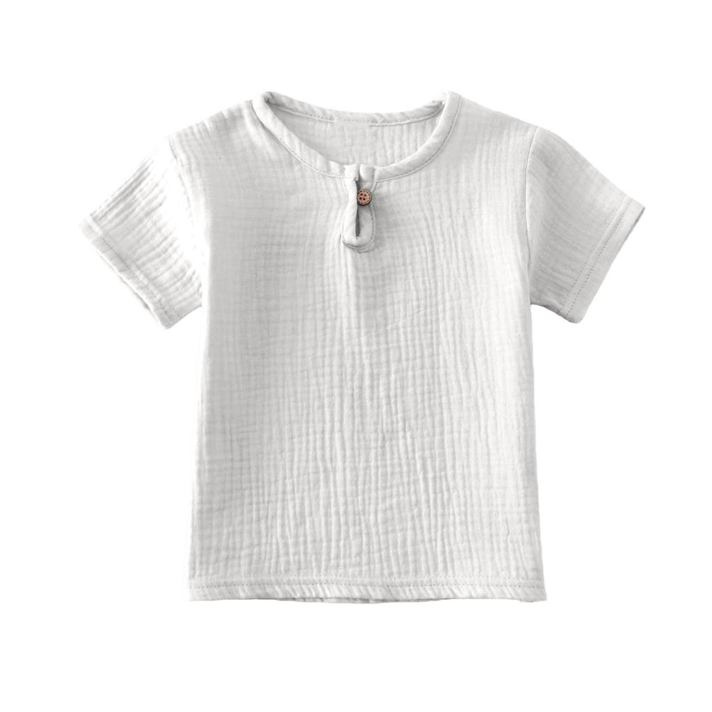 Hauts Athlétiques Classiques Rayés Manches Courtes Boutonnés en Coton et Lin pour Enfants