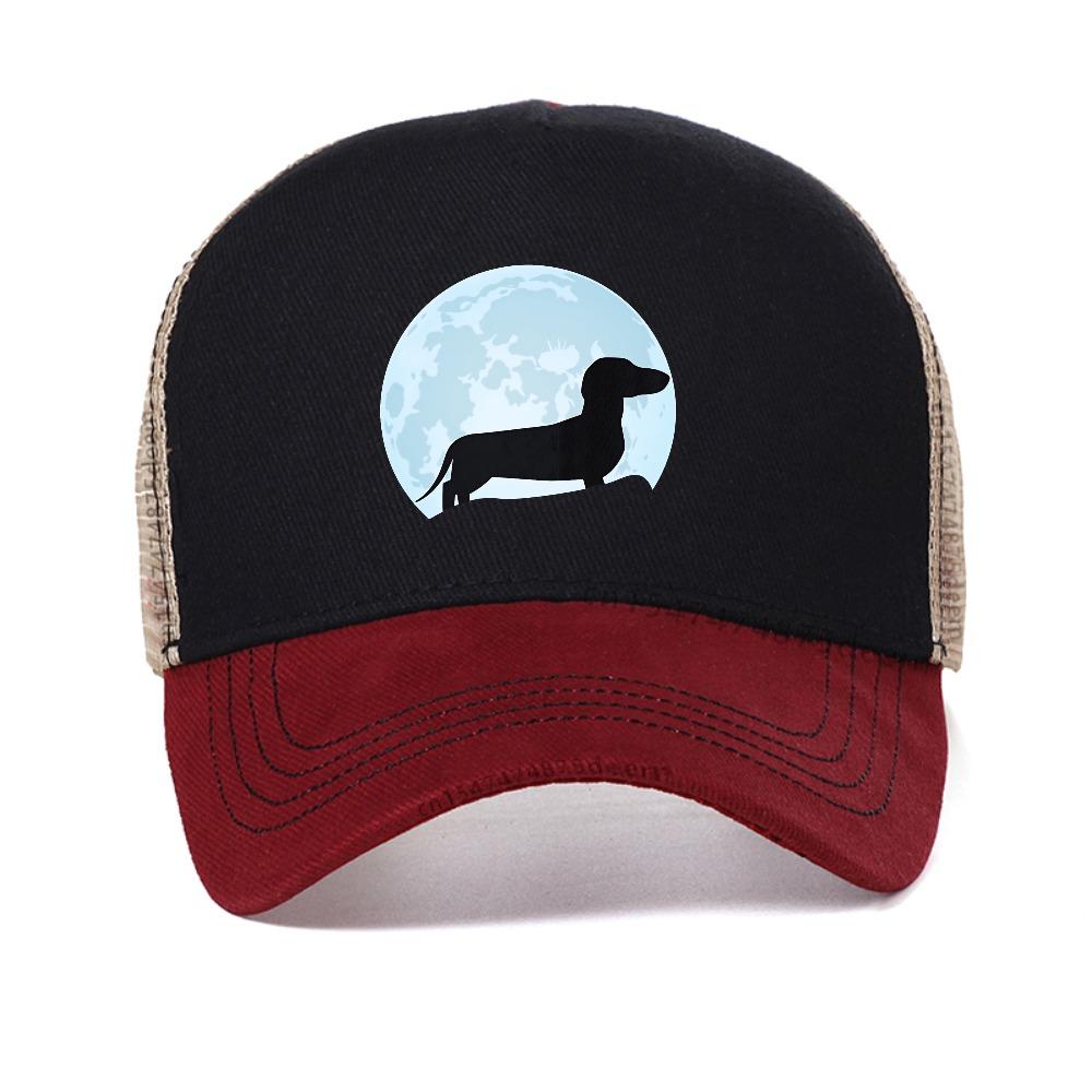 Moon Dachshund Lover Baseball Cap For Women Men Graphic Breathable Sun Hat Sumer Casual Mesh Trucker Caps Adjustable Hats