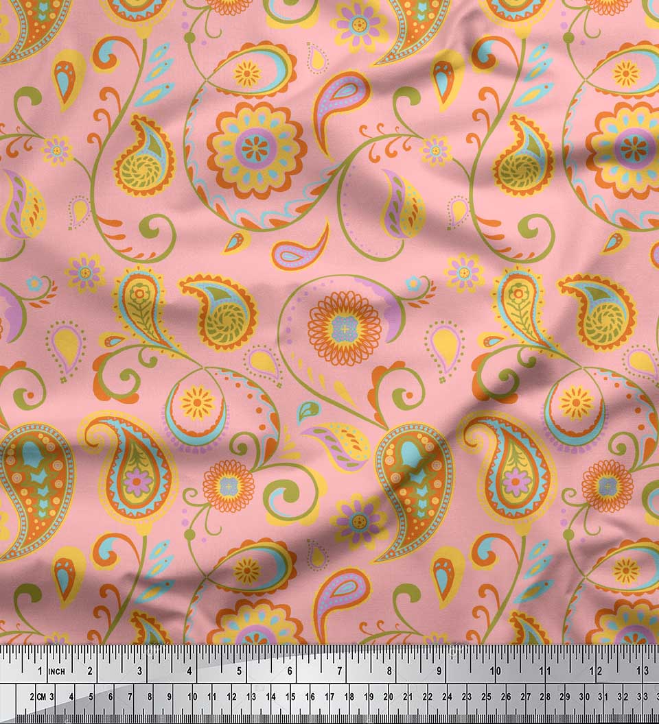 

Тканина Soimoi Orange Poly Crepe Fabric Mandala & Paisley Decor Fabric Printed meter 42 Inch 42 Inch Wide - Poly Crepe рожевий