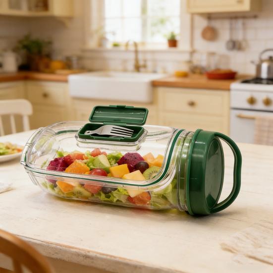 Bocal à Salade à Ouverture Latérale Contenant à Salade en Plastique Anti-Fuite avec Fourchette Boîte de Rangement Alimentaire Portable pour Préparation de Repas Voyage Pique-Nique en Plein Air