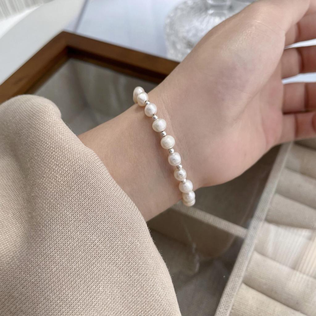 2023 Curved Tube Pearl Style Women's S925 Sterling Silver Bracelet - Simple Niche Summer Design