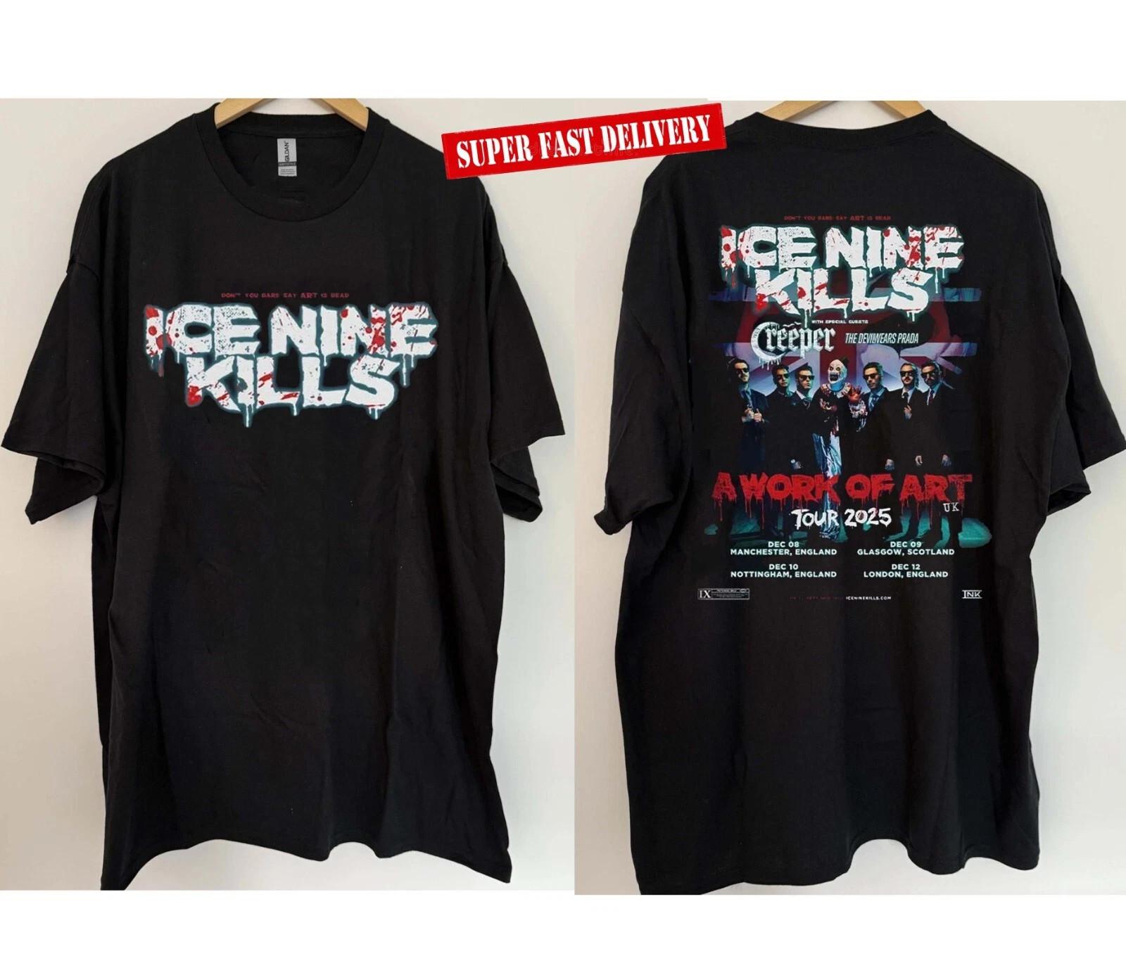 NEW!!! Ice Nine Kills A Work Of Art Tour 2025 UK Tour T-Shirt Mens Womens Tees Top 4XL