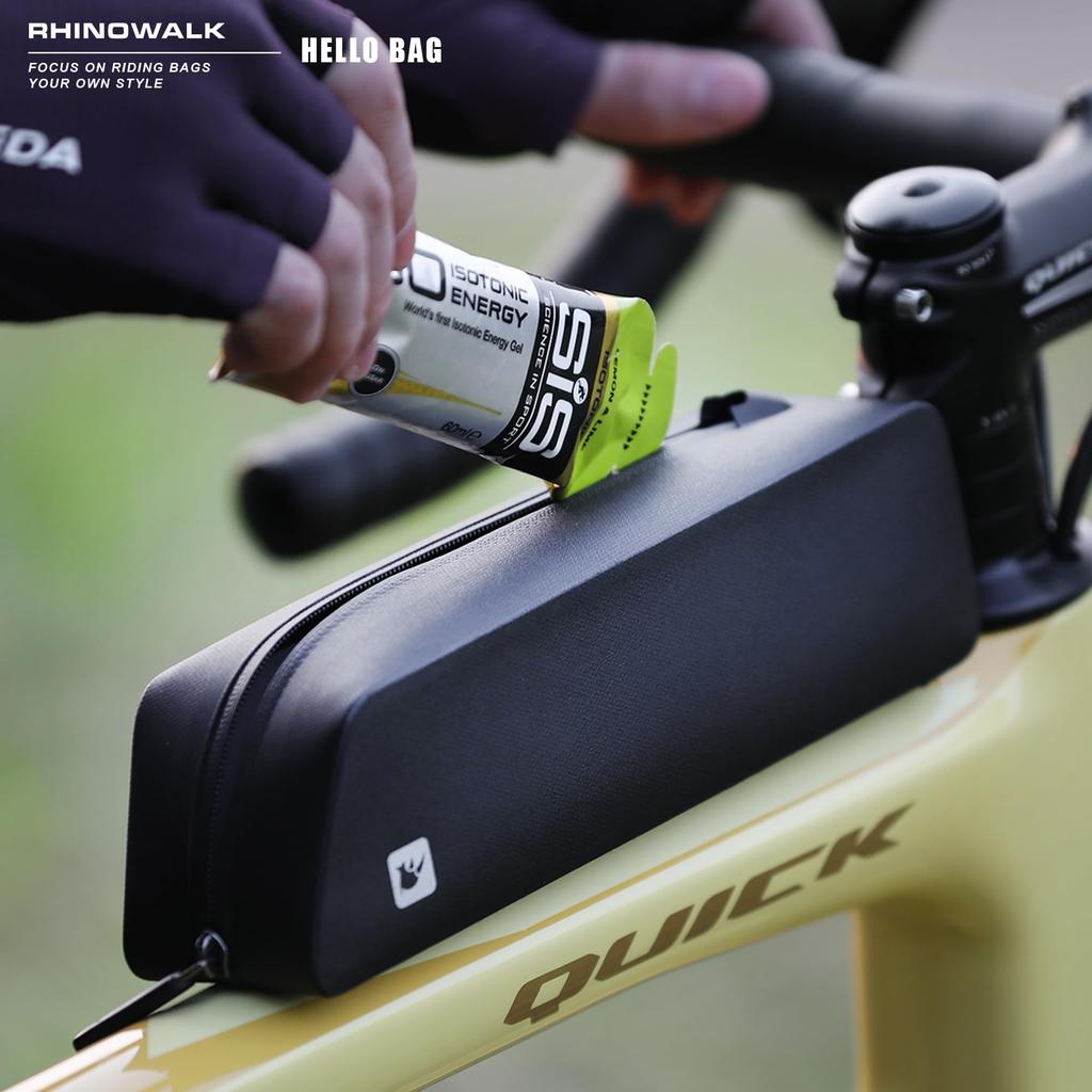 Rhinowalk Top Tube Frame Bag with Fully Professional Cycling Accessory for Black Bag, Zipper, Waterproof, Mountain/Road Bikes,