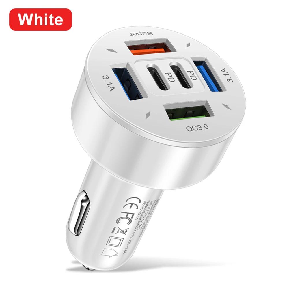 

6 Ports Car Charger Fast Charging Car Adapter Charger Mobile Phone Fast Charging Charger Car Phone Charger Type C Adapter білий