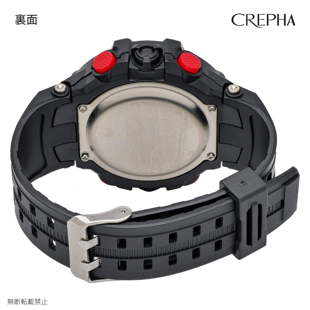 [Klefa] Digital Watch Waterproof Red with Stopwatch Function Urethane Strap 191151 Men's Black