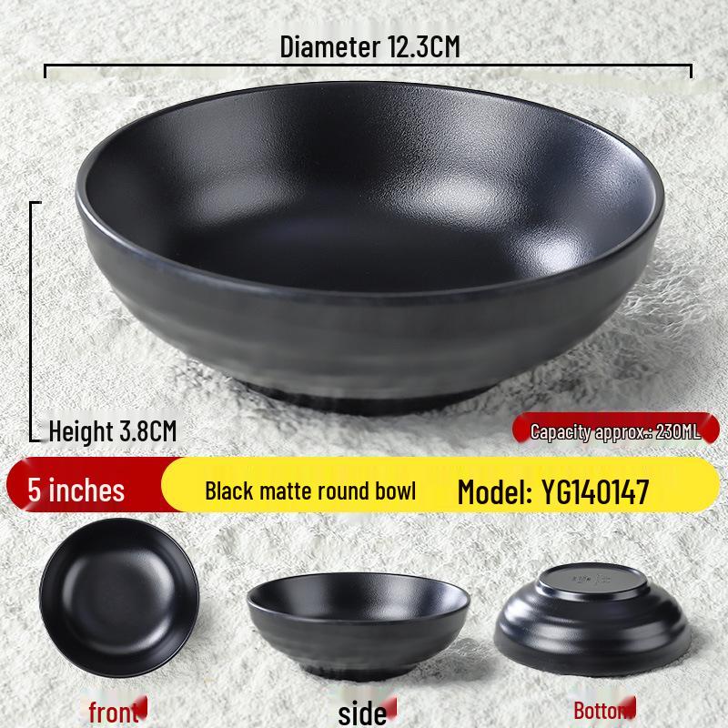Black Matte Melamine Rice & Dipping Sauce Bowl for Restaurants, Hotels, Hot Pot, and Malatang.