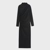 European & American Style Pleated Long Sleeve Slim Dress with Stand-Up Collar for Autumn & Winter - Women's Collection.