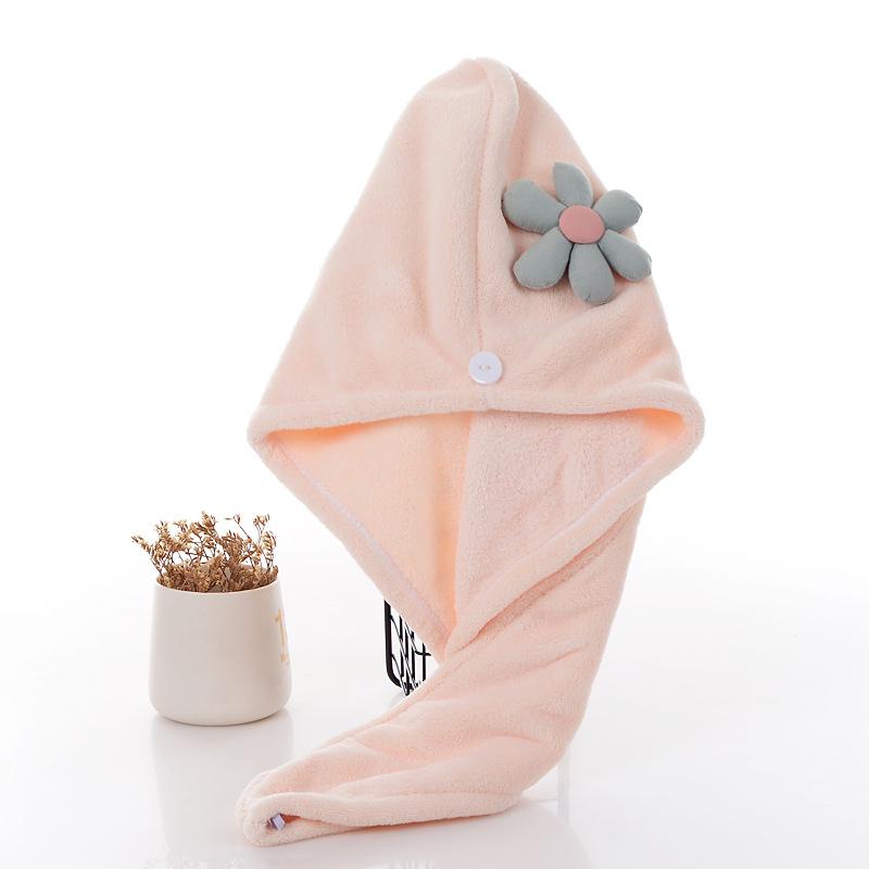 New flower coral fleece dry hair cap, cute absorbent women's bag head towel, bath cap thickened dry hair towel