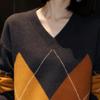 ZOSOUL Women's Argyle Wool V-Neck Pullover Sweater