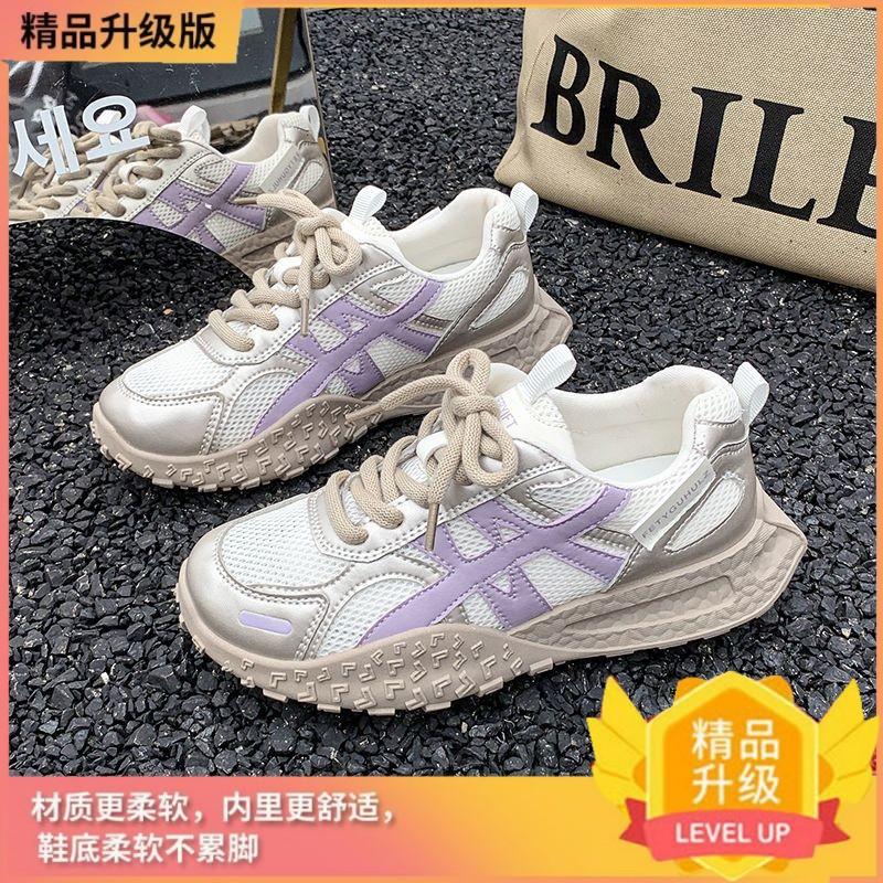 

Soft sole fashion 2025 summer new mesh breathable women s versatile lace-up casual sports running dad Dexun shoes 40 фиолетовый