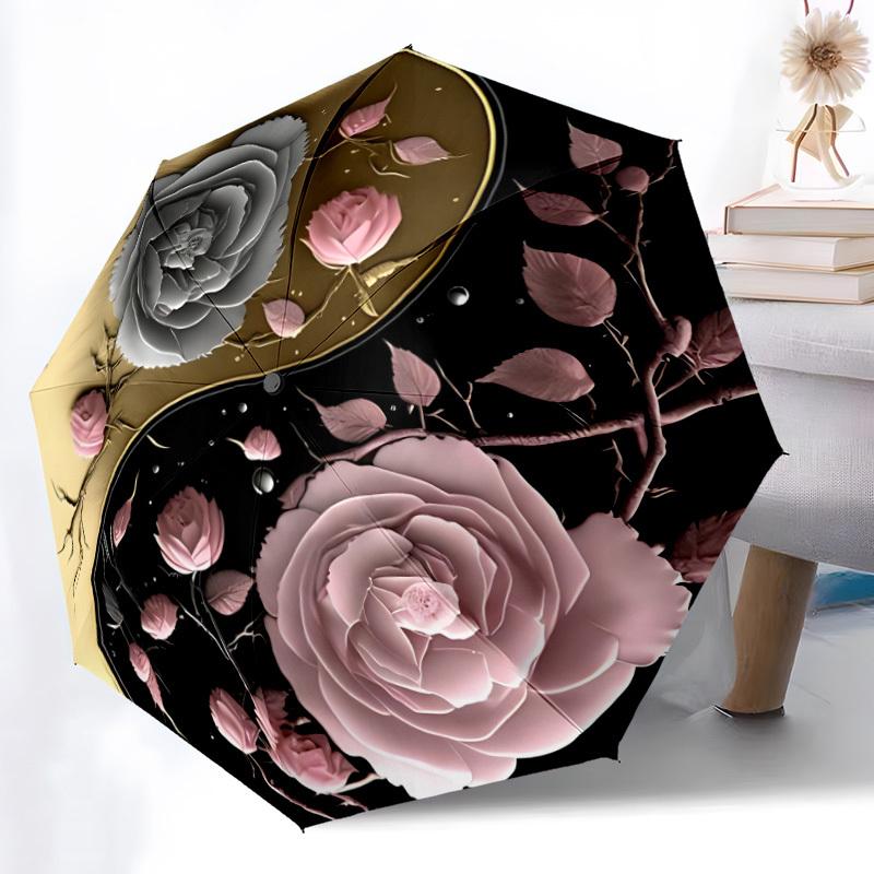 1pc Floral Yin Yang Symbol Automatic Umbrella - 8-Rib Durable Frame, Portable Fashion Accessory & Holiday Gift yy251117167