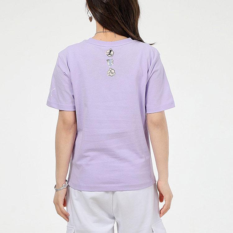 Puma Logo Print Sports Round Neck Short Sleeve T-Shirt Women Tops Purple 532042-16
