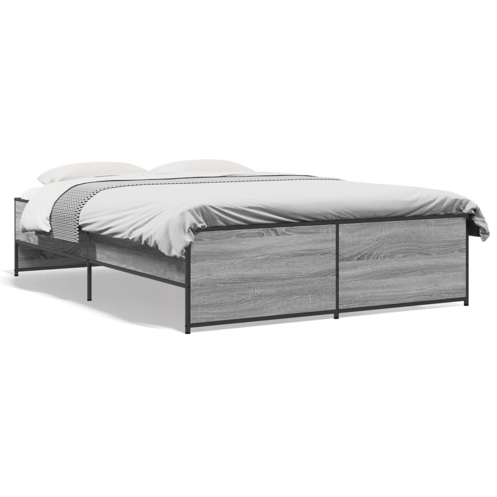 Bed Frame Gray Sonoma 135x190 cm Particleboard and Metal