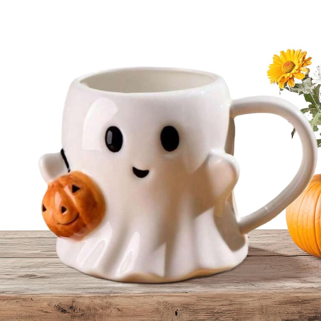 Süße Halloween-Kürbisgeister Keramiktassen Keramik-Trinkglas mit Henkel Halloween Lustige Weiße Geister Kaffeetasse