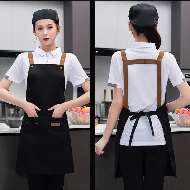 Kitchen Apron Splashproof Design Comfort Adjustable Strap Workwear Bib Apron with Pockets For Cooking And Servers