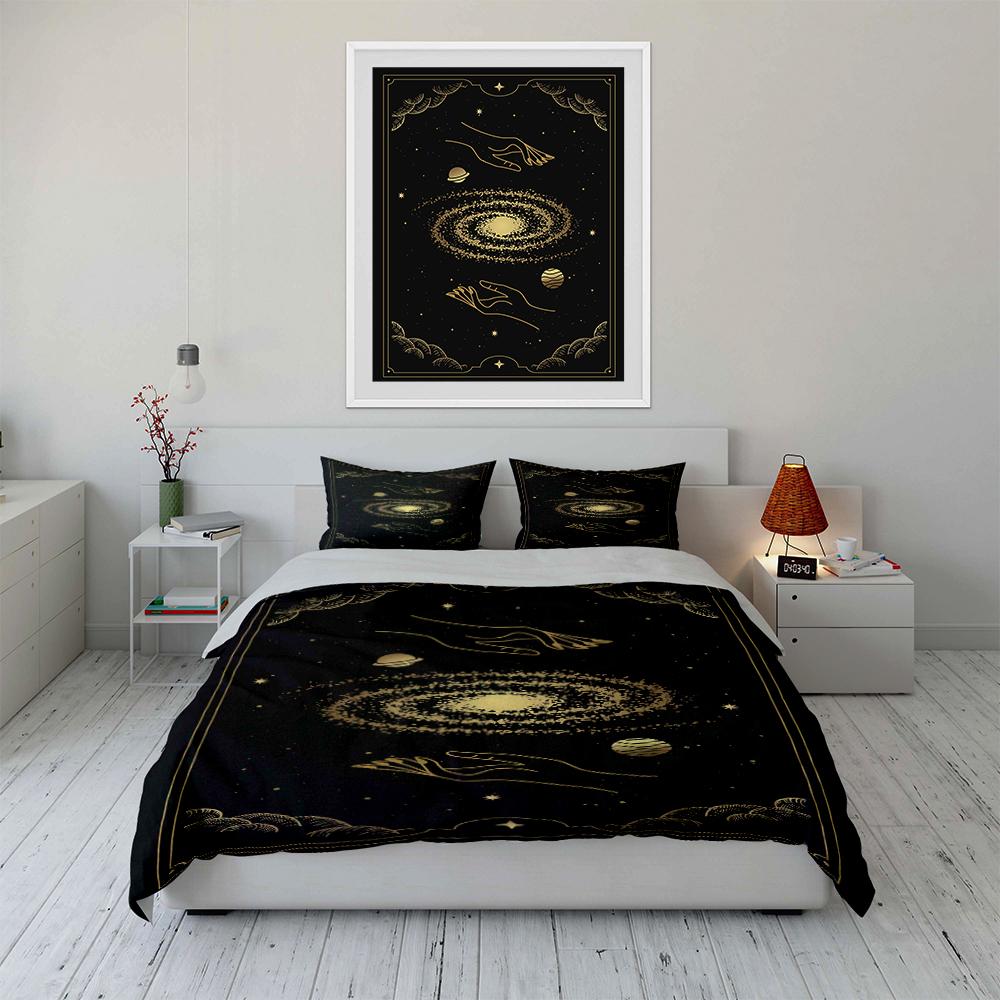 Cosmic Design Black Bedding Set Bedding Set (1 Duvet Cover, 2 Pillowcases, Duvet Not Included)
