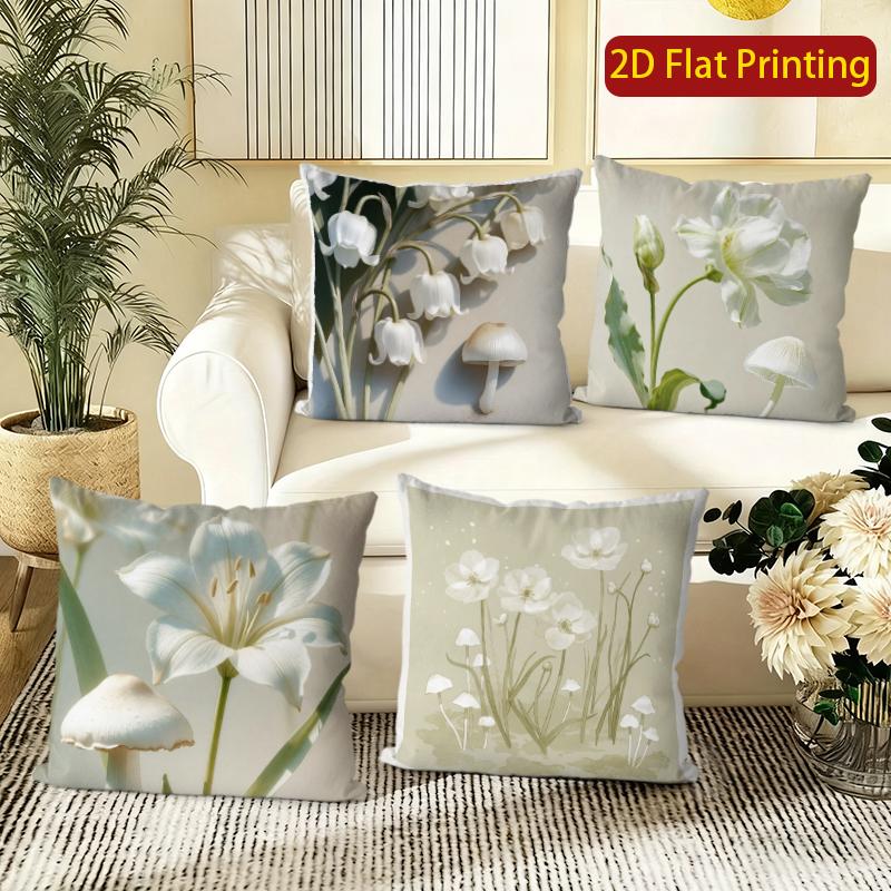 Vintage Floral Mushroom Print Throw Pillow Covers Pattern Cushion Cover Suitable For Sofa Bedroom Car Pillow Cover