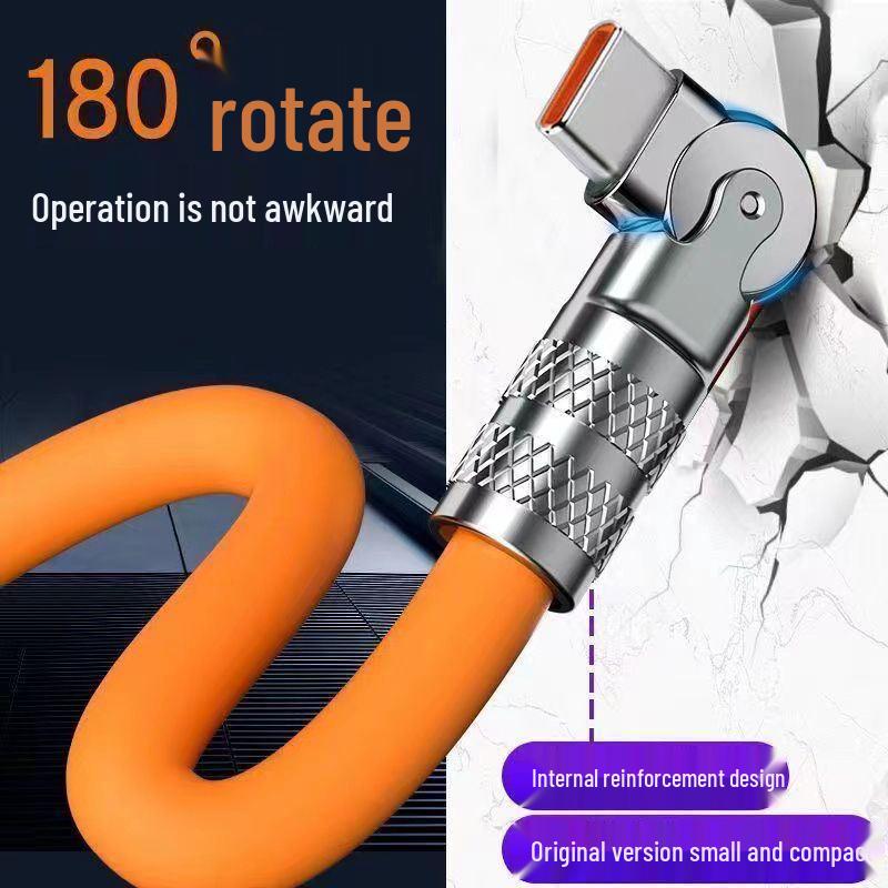 Elbow 180° Rotating Mobile Data Cable for Huawei/Apple/Android - 6A Fast Charging