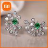 Huitan Fashion Design Women Stud Earrings Elegant Versatile Daily Lady Party Accessories Inlaid Shiny Green CZ Luxury Jewelry