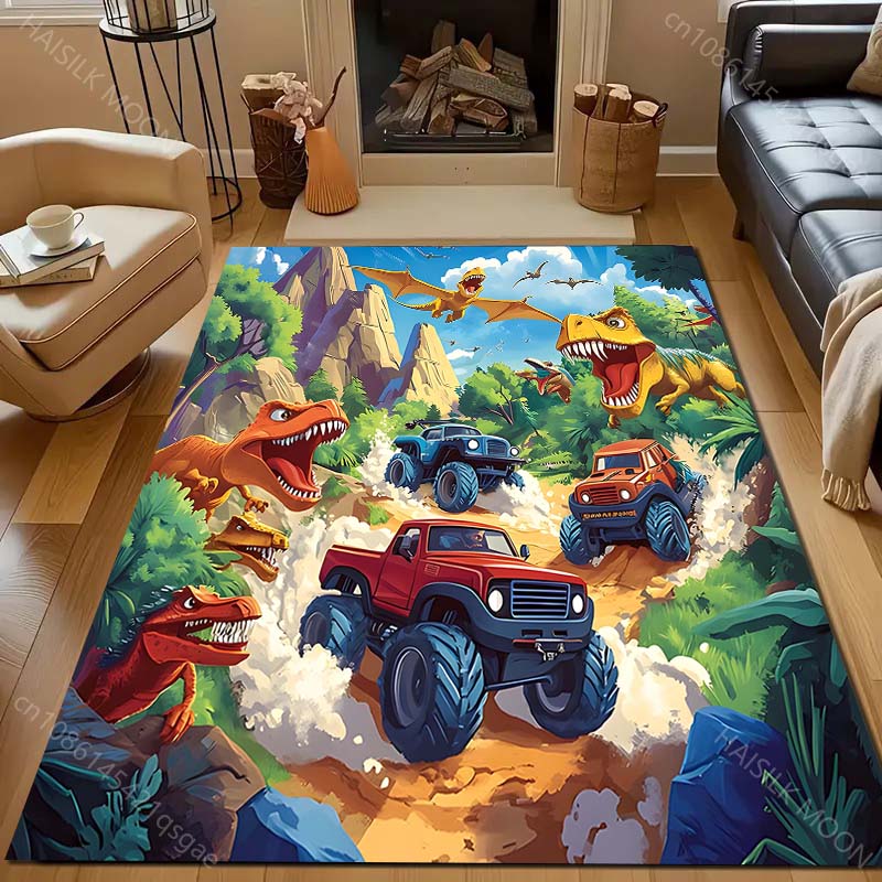 

Dinosaur World Car Print Cartoon Carpet for Bedroom Living Room Bedside Sofa Floor Mat Modern Home Decor Area Rug for Gifts 40x60cm (16x24in)