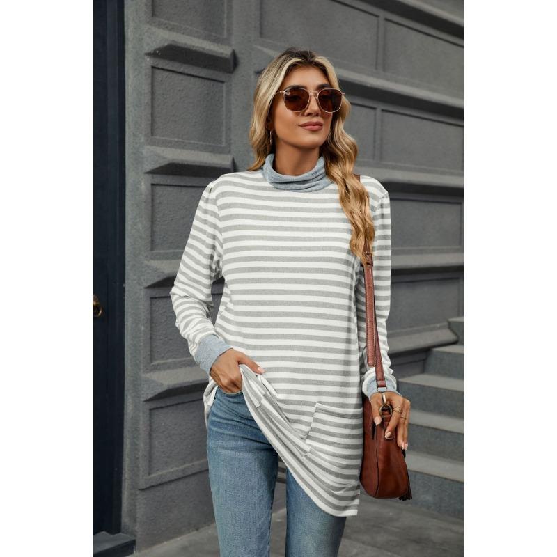 YYFS Dam Mode Casual Vår Höst Randigt Tryck Långärmad O-Hals Blusar & Skjortor