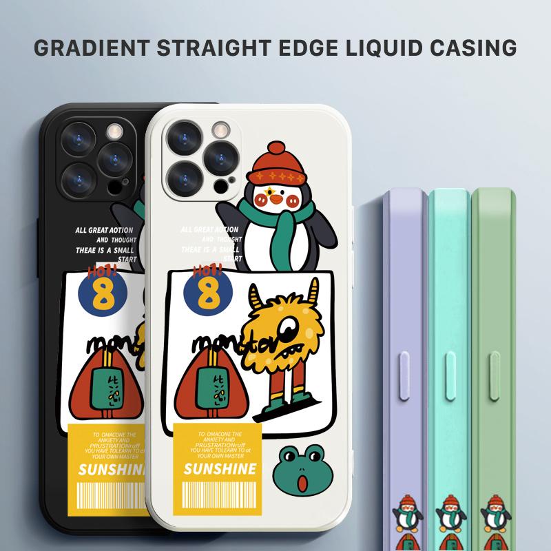 Cartoon Colorful Pattern Printing Phone Case Square Liquid Silicone TPU Full Cover Camera Shockproof Protection Cover for Samsung Infinix Tecno