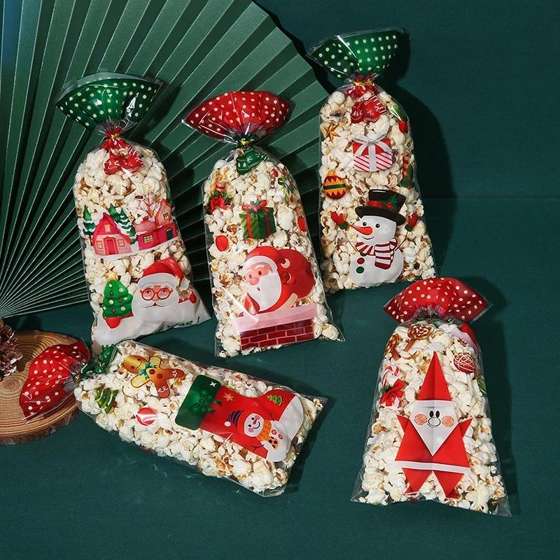 50pcs Merry Christmas Cellophane Bags With Twist Ties Xmas Clear Cello Candy Gift Bags New Year's Eve Christmas Party Decoration