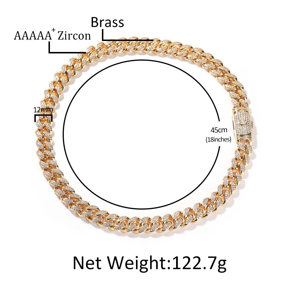 New Trendy 12mm Hip Hop Brass Cuban Link Chain Necklace for Men Engraved Iced Out Zircon for Weddings Parties and Gifts