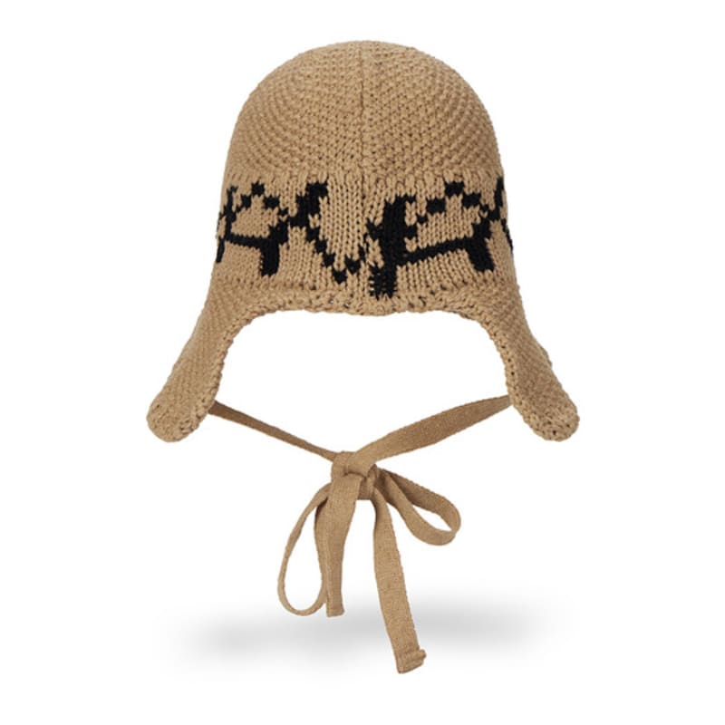 VARZAR VA Digital Logo Cozy Knit Bonnet Hat Dark Beige/Black