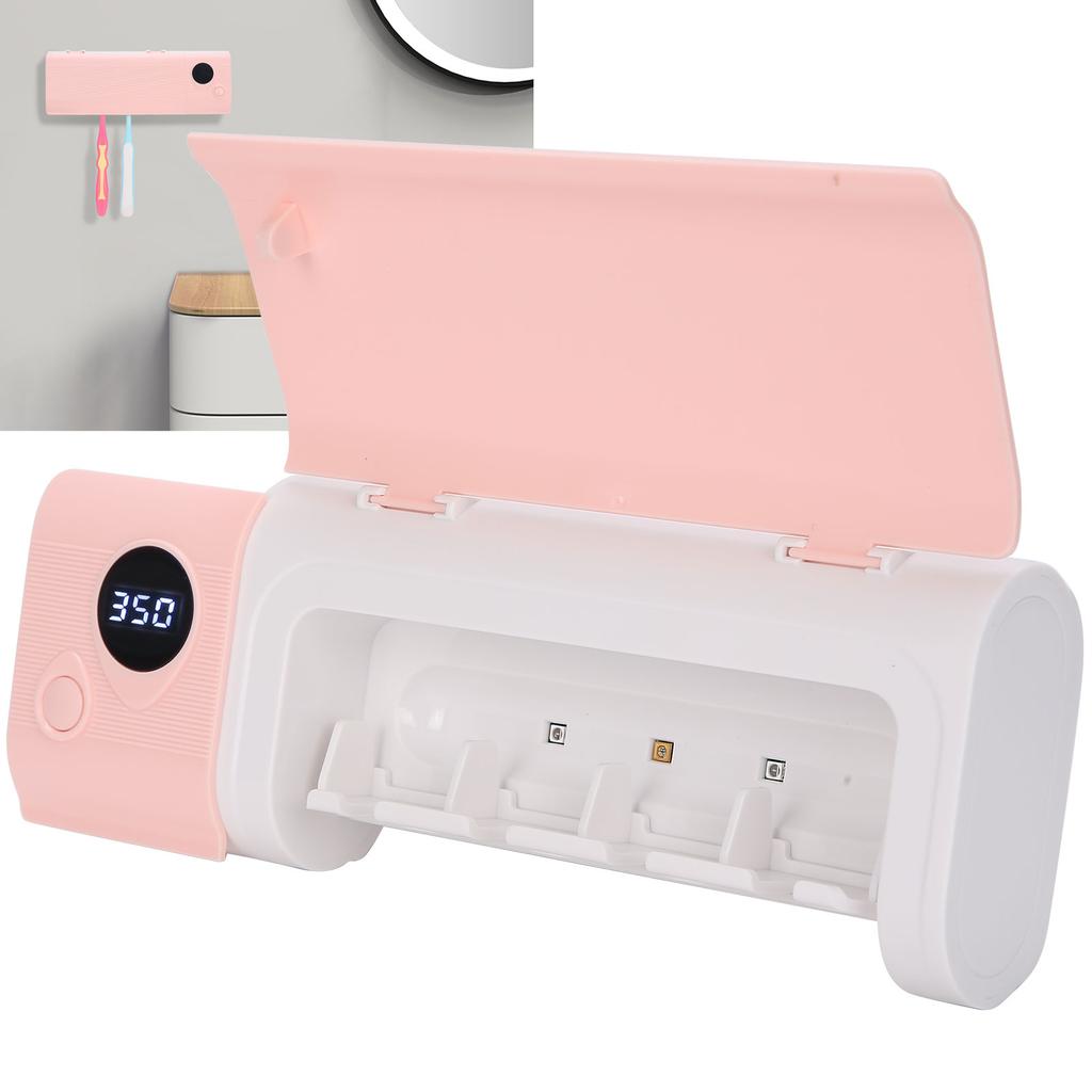 UVC Toothbrush Holder Wall Mounted Rack UV Light Cleaning Toothbrush Container OrganizerPink