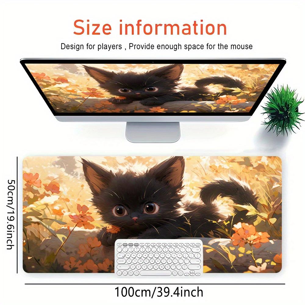 1pc Large Gaming Mouse Pad, UV Reactive Non-Slip Desk Mat, Washable PolyesterCate, Kitten, FlowersComputer Pad with Vibrant Game Machine Pri