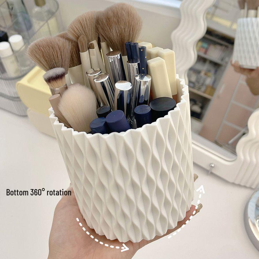 Round Desktop Cosmetic Organizer: Large Capacity Pen, Lipstick & Eyebrow Pencil Holder