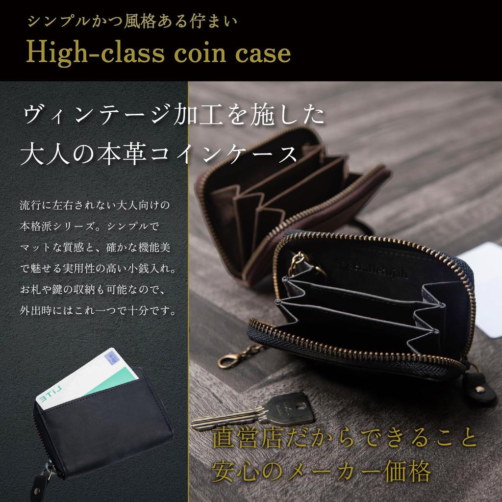 Coin Purse Leather Zipper Small Compact Coin Case Brand Men's 30's 40's 50's (Navy)