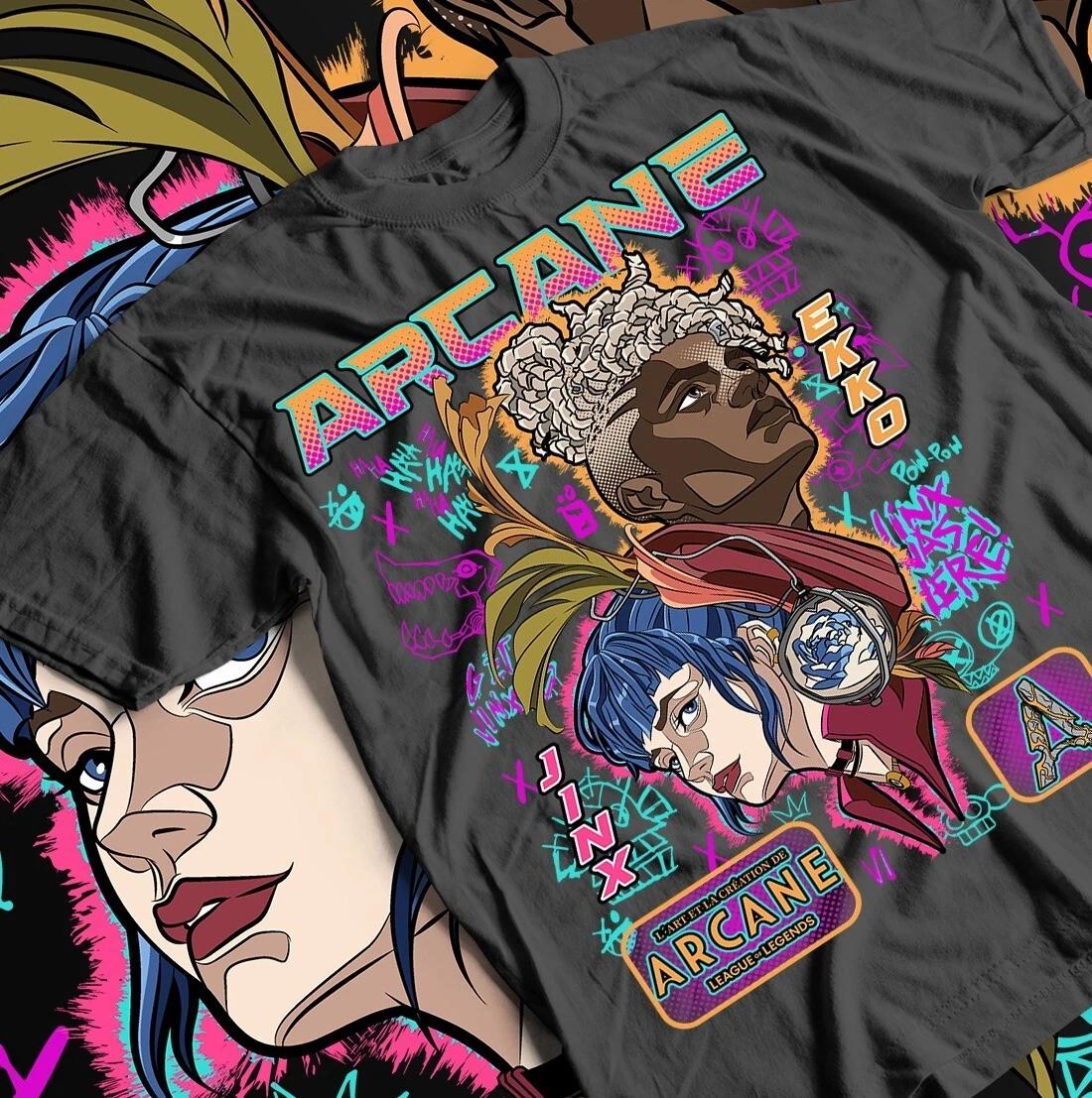 Футболка Jinx Arcane, Графическая футболка с японским аниме-мультфильмом, Унисекс, Хлопок XL