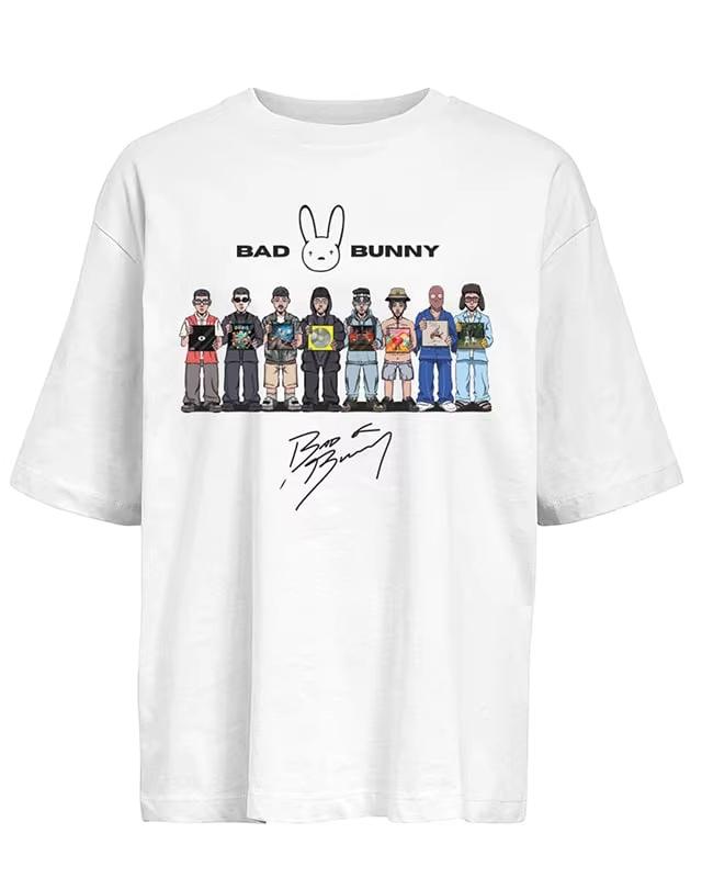 2026 Bad Bunny Print Tshirt Men Women Y2k Sleeve Heavy pure Cotton Street Harajuku Clothing High Quality Casual Top