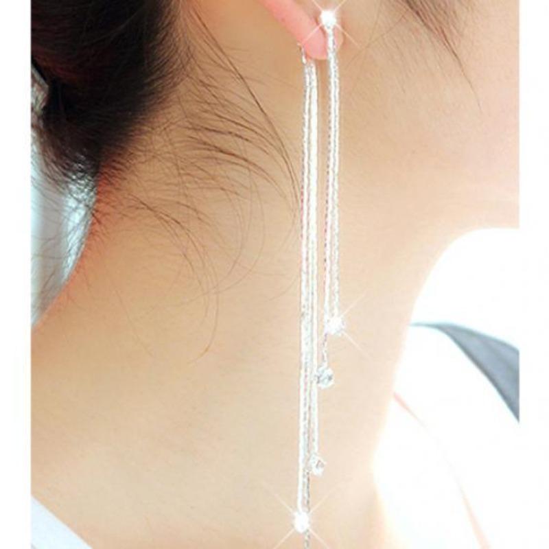 Elegant Long Tassel Drop Earrings with Sparkling Crystals for Women