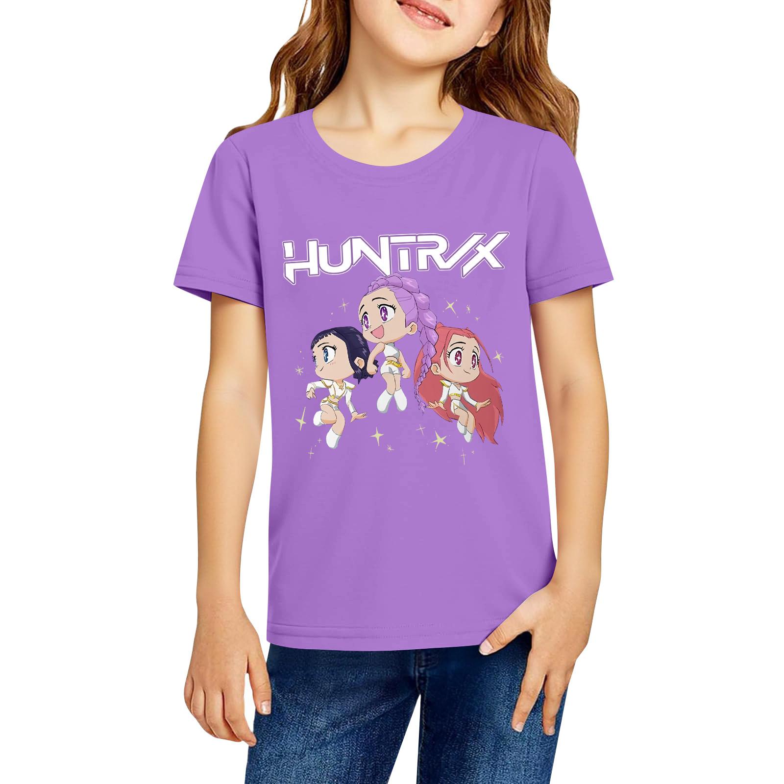 

Модная рабочая одежда с короткими рукавами и круглым вырезом, топы с принтом для детских летних топов 160 фиолетовый