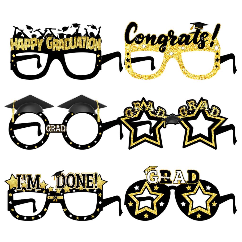 Pack Of 6 Black And Gold Graduation Glasses 2025 Glitter Eyeglasses For Photo Booth Props And Party Favors